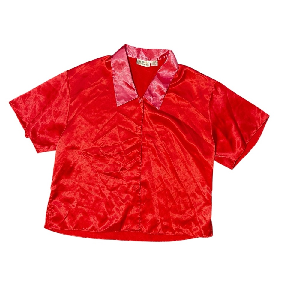 Vintage Victoria's Secret Gold Label Button Up Pink/Red Sleep Top Size Small